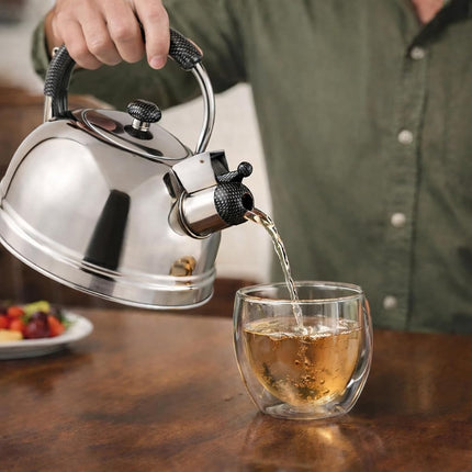 Creative Home Cobra 2.7 Quart Stainless Steel Whistling Kettle Stovetop Tea Pot Resist Handle and Aluminum Capsulated Bottom for Even Heat Distribution, Mirror Finished