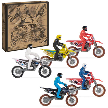 AONELAS Supercross, Authentic 5-Pack of 1:24 Scale Die-Cast Motorcycles with Rider Figure, Toy Moto Bike for Kids and Collectors Ages 3 and up