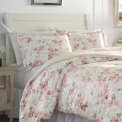 Laura Ashley Wisteria Bedding Set, Cotton, Pink/Green/Off White, Twin