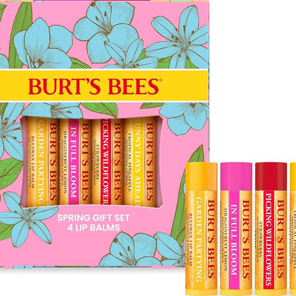 Burt's Bees Lip Balm Gift Set, Beeswax, Strawberry, Tropical Pineapple, Dragonfruit Lemon, In Full Bloom, 4x4.25g