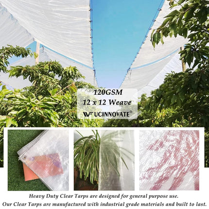 UCINNOVATE 12Mil Clear Tarp 6x10FT 2-Pack - Heavy Duty Waterproof Reinforced 12x12 Weave, Tear Resistant Poly Tarps with Grommets for Greenhouse, Garden, Chicken Coop, Outdoor