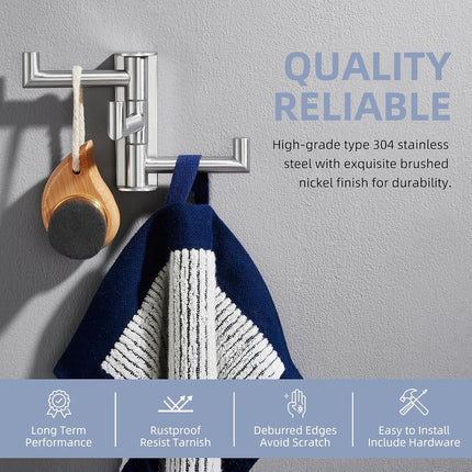 Angle Simple Swivel Towel Hook 3 Arms, SUS304 Stainless Steel Foldable Robe Towel Hook for Bathroom, Wall Coat Holder, Brushed Nickel