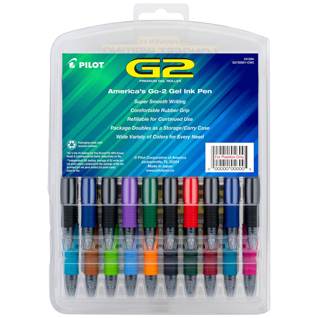 Bolígrafos retráctiles de tinta de gel premium Pilot G2, punta fina, paquete de 20 colores surtidos -31294