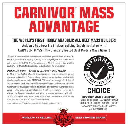 MuscleMeds Carnivor Mass Anabolic Beef Protein Gainer, Chocolate Peanut Butter, 6 Pounds