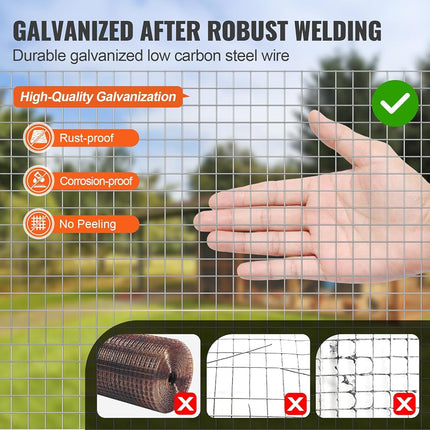 VEVOR Hardware Cloth, 1/2 inch 36in x 50 ft 19 Gauge, Hot Dipped Galvanized Wire Mesh Roll, Chicken Wire Fencing, Wire Mesh for Rabbit Cages, Garden, Small Rodents