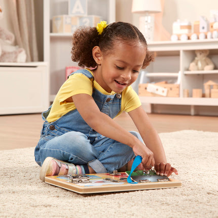 Melissa & Doug Locks & Latches Board Wooden Educational Toy (Sturdy Wooden Construction, Helps Develop Fine-Motor Skills)