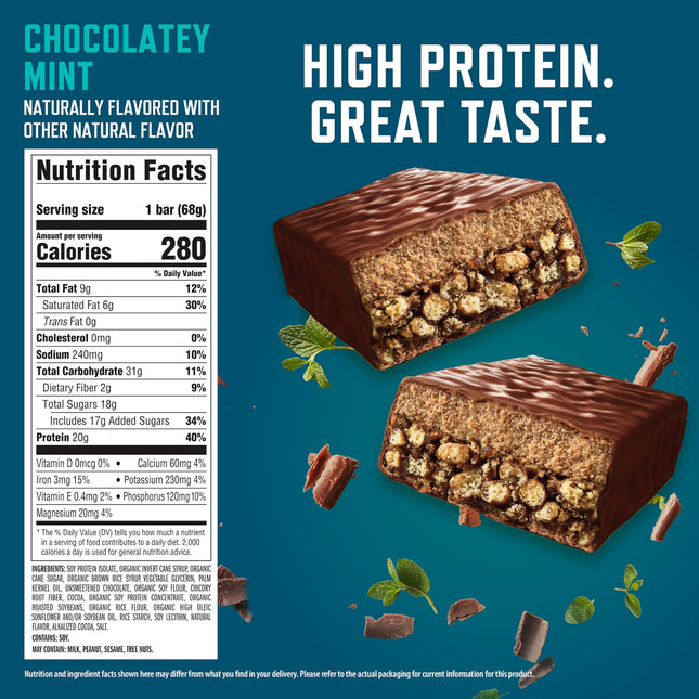 Clif Builder's - Chocolate Mint Flavour - Vegetable Protein Bars - Gluten Free - GMO Free - Low Glycemic - 20g Protein - 68ml (Pack of 12)