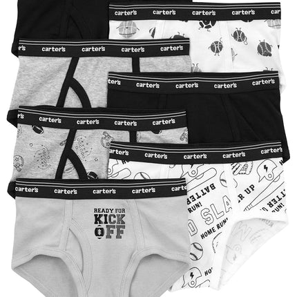 Carter's Boys' Little 7-Pack Underwear, Black/Grey/White Sports, 10-12 Years