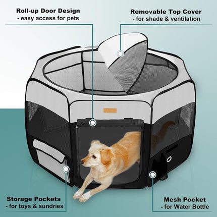 Akinerri Pet Playpen Portable Foldable Playpen for Dog/Cat/Puppy Exercise Kennel Dogs Cats Indoor/Outdoor Removable Mesh Shade Cover (Blue, Small)