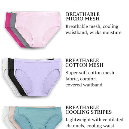 Fruit of the Loom Ropa Interior Transpirable Multipack para Mujer (Colores Surtidos), Micromalla - Bikini de Tiro Bajo (Paquete de 6), Talla XXXG (10)