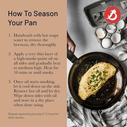 de Buyer Mineral B Carbon Steel Fry Pan - 8” - Ideal for Searing, Sauteing & Reheating - Naturally Nonstick - Made in France