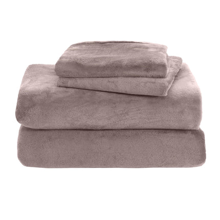 Elegant Comfort Luxuriously Soft 4-Piece Velvet Plush Flannel Sheet Set - Premium Quality - Cozy Warm, Anti-Static, Non Pilling Fuzzy Velvet Flannel Fleece Deep Pocket Sheet Set - Twin, Taupe