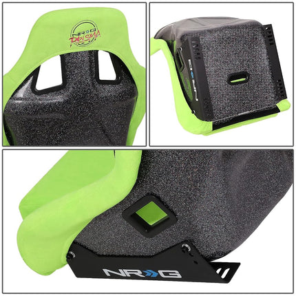 NRG Innovations NRG-FRP-302NG-PRISMA Universal Fixed Back Bucket Racing Seat for 6-Point Harnesses, Size L, Green Cover, 24" W X 36" H X 18" D