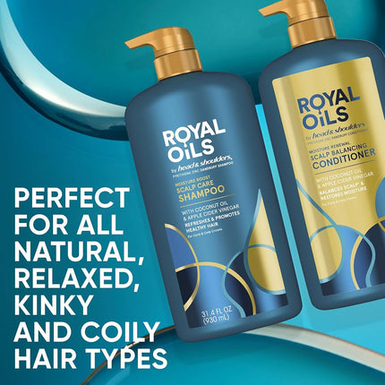 (NEW with Pump) - Head & Shoulders Royal Oils Dandruff Shampoo & Conditioner Set with Coconut Oil and Apple Cider Vinegar, Curly Hair Products, 929ml Each