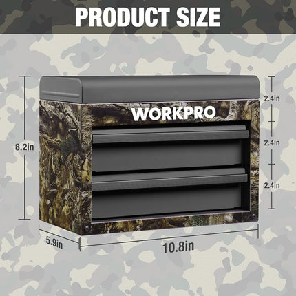 WORKPRO Metal Mini Tool Box with 2 Drawers and Top Storage