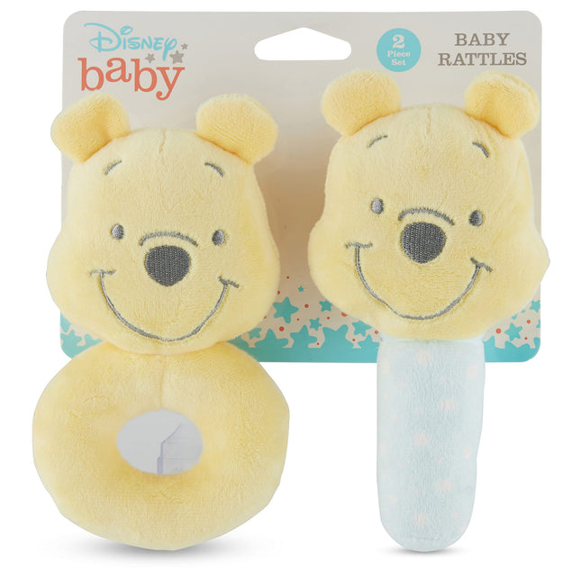 Disney Winnie The Pooh Assorted Plush Lovie Rattle Set Pack of 2 - Soft and Cuddly Plush Material, Built-in Rattle for Sensory Stimulation,Vibrant Colors and Intricate Details