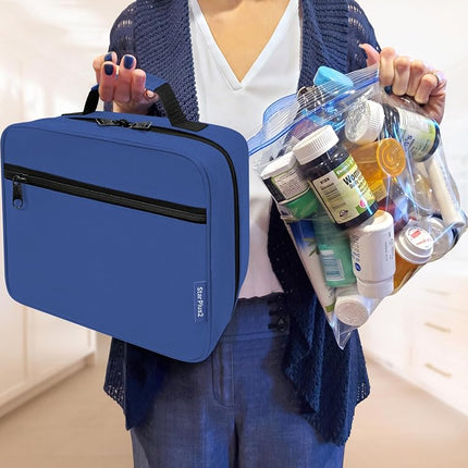 StarPlus2 Large Padded Pill Bottle Organiser, Medicine Bag, Case, Carrier for Medications, Vitamins, and Medical Supplies - Travel Medicine Organiser and Home Storage Med Bag - Blue (Without Lock)