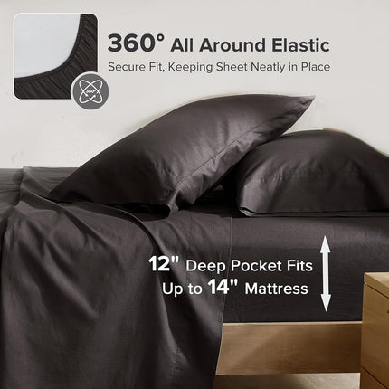 Comfort Spaces 100% Cotton Percale Sheets Twin Sheet Set 3 Pcs, Black