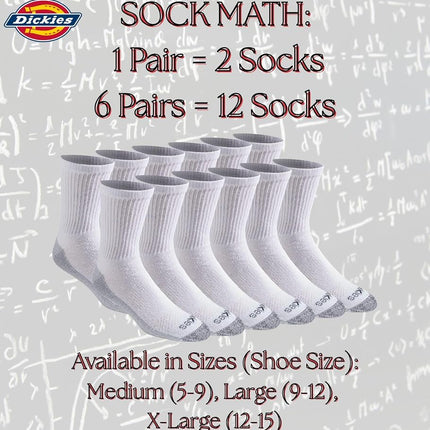 Dickies Men's Dri-tech Moisture Control Mid-Crew Socks, Available in M-XL (6, 12, Comfort Length White (6 Pairs), X-Large (Pack of 6)
