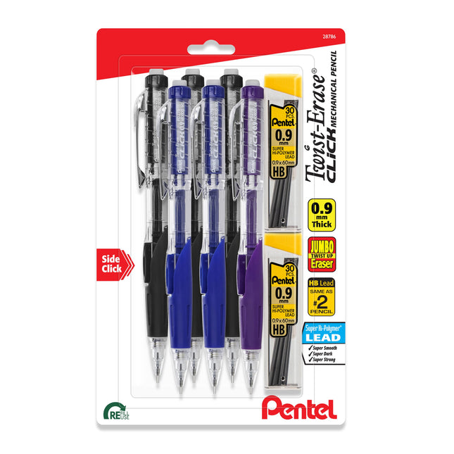 Pentel Twist-Erase Click Mechanical Pencils, (0.9m