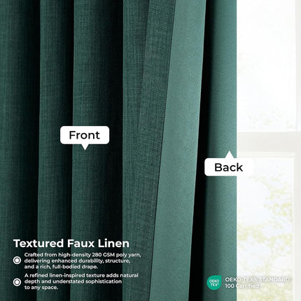 HPD Half Price Drapes Faux Linen Textured Room Darkening Curtains for Bedroom 84 Inches Long (1 Panel), 100W X 84L Extra Wide Curtains for Living Room Home Decor, Focal Green