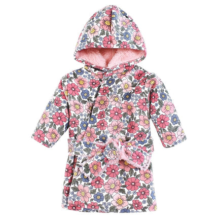 Hudson Baby Unisex Baby Mink with Faux Fur Lining Pool and Beach Robe Cover-ups, Pink Blue Pretty Floral, 6-12 Months