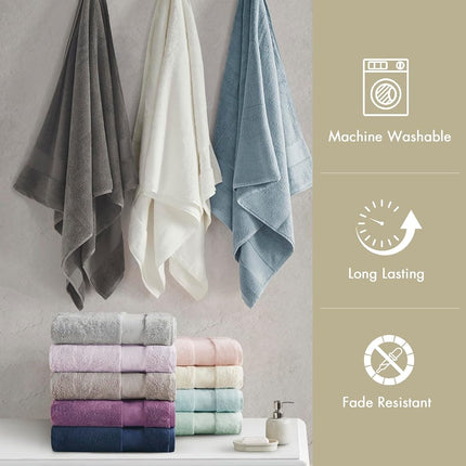 MADISON PARK SIGNATURE Turkish 100% Cotton 600Gsm Luxury Premium Thick Soft Abosorbant Hotel Bathroom Towel Set Shower Hand Face Washcloths, Assorted Sizes, Natural 6 Piece