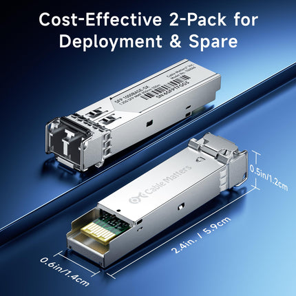 Cable Matters Lot de 2 transceivers SFP 1000BASE-SX vers LC Multimode 1G pour équipement Cisco, Ubiquiti, TP-Link, Huawei, Mikrotik, Netgear et Supermicro