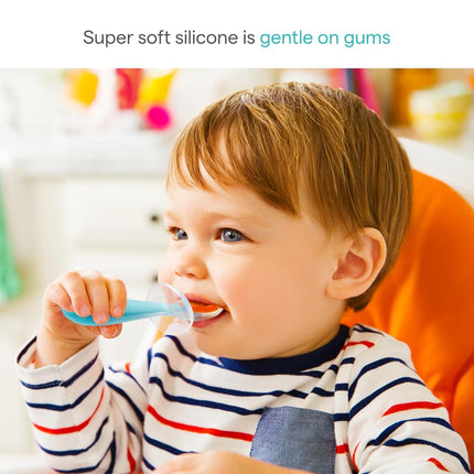 Munchkin Silicone Trainer Spoons with Choke Guard for Baby Led Weaning, Blue/Green (Pack of 4)