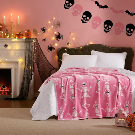 Betsey Johnson - Blanket, Buttery-Soft Throw Blanket for Couch or Bed, Boldly Plush & Oversized Bedding, Halloween Decor (Yoga Skeleton Pink, 50" x 70")