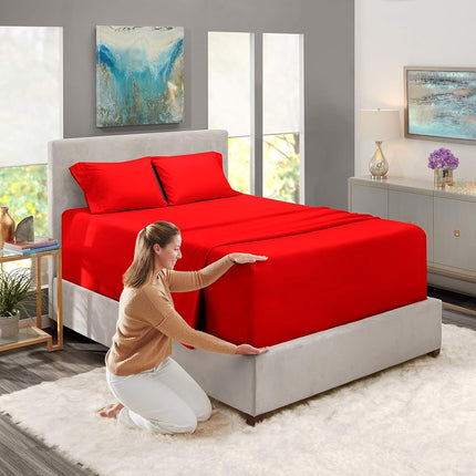 Nestl Twin Bed Sheet Set - Red - 3-Piece Extra Deep Pocket