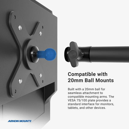 ARKON VESA-Compatible VESA 75 / VESA 100 to 20mm Ball Mount Bracket Adapter, Black (AP20MMVESA)
