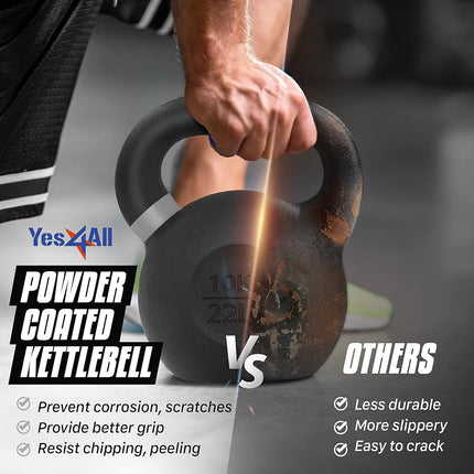Yes4All Powder Coated Cast Iron Competition Kettlebell with Wide Handles & Flat Bottoms 8kg/ 18lbs Pair
