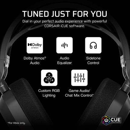 Casque gaming sans fil Corsair HS80 MAX pour Xbox avec Bluetooth, Dolby Atmos, microphone de qualité diffusion, compatible iCUE – Xbox, PC, Mac, mobile – Gris acier