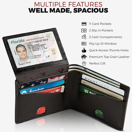 BILLETERA DE CUERO CON PROTECCIÓN RFID BULL GUARD PARA HOMBRE CON VENTANILLA PARA IDENTIFICACIÓN DESPLEGABLE