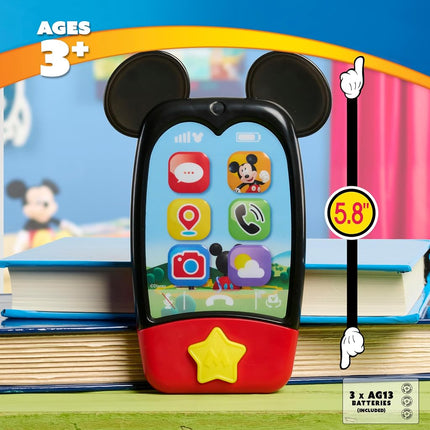 Mickey Mouse Disney Jr Clubhouse 15 cm Mobile Phone with Lights and Sounds, Pretend Play Touchscreen Cell Phone for Kids, Travel Toy for Fans, Boys, Kids, Ages 3 and Up by Just Play
