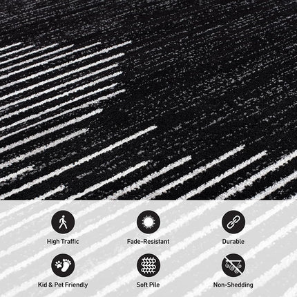 Rugshop Bohemian Stripe Stain Resistant High Traffic Living Room Kitchen Bedroom Dining Home Office Runner Rug 2'7" x 8' Black