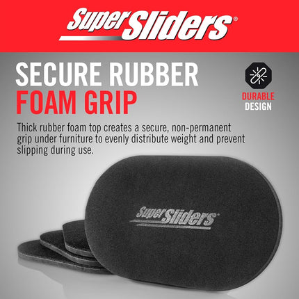 Super Sliders 5 3/4" x 9 1/2" Oval Reusable Furniture for Hard Surfaces - Effortless Moving and Surface Protection, Black (4 Pack)