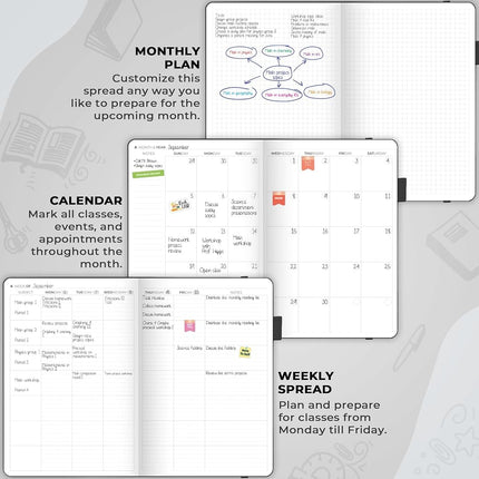 Clever Fox Teacher Planner – School Year Planner with Calendars & Lesson Plans – Teacher Plan Book for Classroom & Homeschool Organization - Undated, A5 Size, Hardcover (Black), CFTP