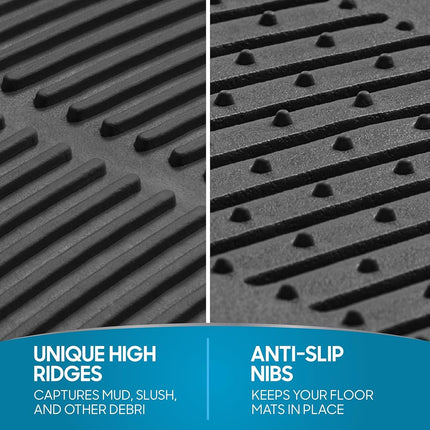BDK ProLiner Floor Mats for Cars Trucks SUV, 3-Piece All-Weather Car Mats with Universal Fit Design, Durable Car Floor Mats with Capture Ridges, Waterproof Rubber Floor Mats for Cars (Black)