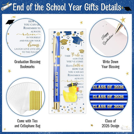 Sayglossy 30 Sets Graduation Gifts Bulk Class of 2025 Gel Ink Pen Mini Card Cap Yellow Resin Duck Graduation Party Decorations Favors for Student(Bule)
