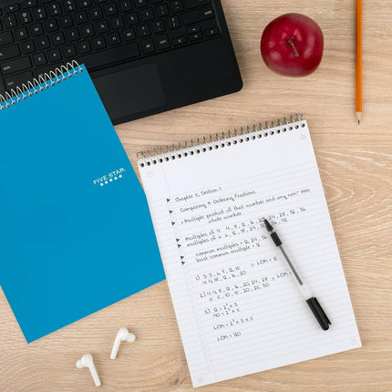 Five Star Top Spiral Notebook + Study App, 1 Subject, College Ruled Notepad, 8-1/2" x 11", 100 Sheets, Fights Ink Bleed, Water Resistant Cover, Tidewater Blue (820058D-ECM)