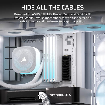 CORSAIR FRAME 4500X RS-R ARGB Panoramic Glass Mid-Tower PC Case – InfiniRail Mounting System, Fits Dual 360mm Radiators, GPU Anti-Sag, 3x RS120R Fans Included – White