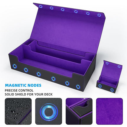 AFIING MTG Deck Box 6 In1 with MTG Playma,Premium Card Storage Box with 5 Pcs MTG Deck Box Holds 2400+ Trading Cards, Large TCG Card Deck Case for Magic Yugioh Sports Cards (Black&Purple)