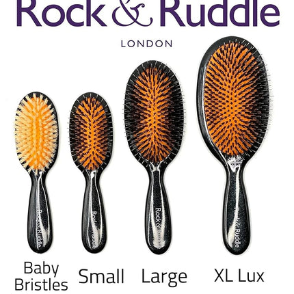 Rock & Ruddle Natural Mixed Boar Bristle Hair Brush for Women and Kids (Small/Travel Size, 17.5cm) - Perfect for Wet or Dry Hair, Detangling Smoothing Blowdrying - Made in UK - Cute Cats