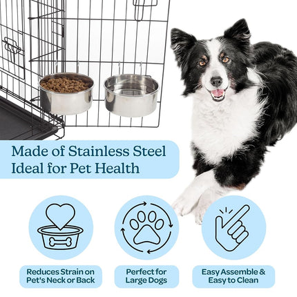 Set of 2 Stainless-Steel Dog Bowls - Cage, Kennel, and Crate Hanging Pet Bowls for Food and Water - 50.4oz Each and Dishwasher Safe by PETMAKER