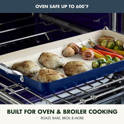 GreenPan 18" x 11" Double Burner Griddle Pan, Hard Anodized Healthy Ceramic Nonstick PFAS-Free, Stainless Steel Handles, Stovetop Cooking, Dishwasher Safe, Oven & Broiler Safe Cookware, Oxford Blue