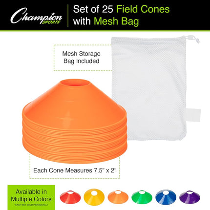 Champion Sports 25 Orange Cones with Mesh Bag