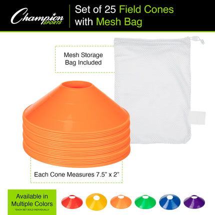 Juego de 25 conos rojos Champion Sports con bolsa de malla