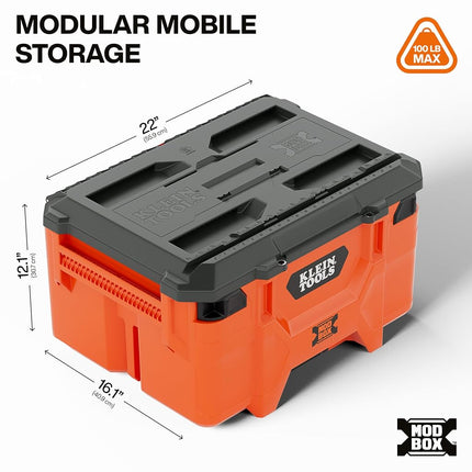 Klein Tools 54200MBX MODbox Medium Deep Tool Box, Heavy Duty Organizer with Removable Tray, Water and Debris Resistant, Stackable Module